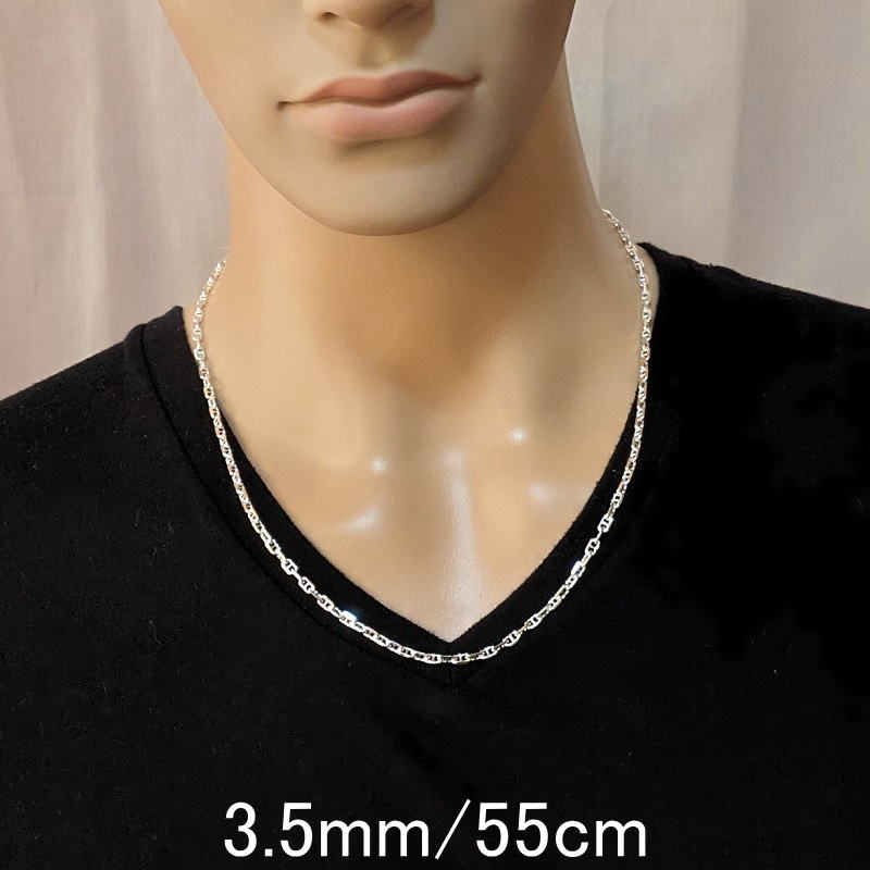 太め メンズネックレスチェーン シルバー925 アンカーチェーン シルバーネックレス チェーン のみ だけ マリンネックレス 【幅3.5mm/45cm50cm55cm60cm】