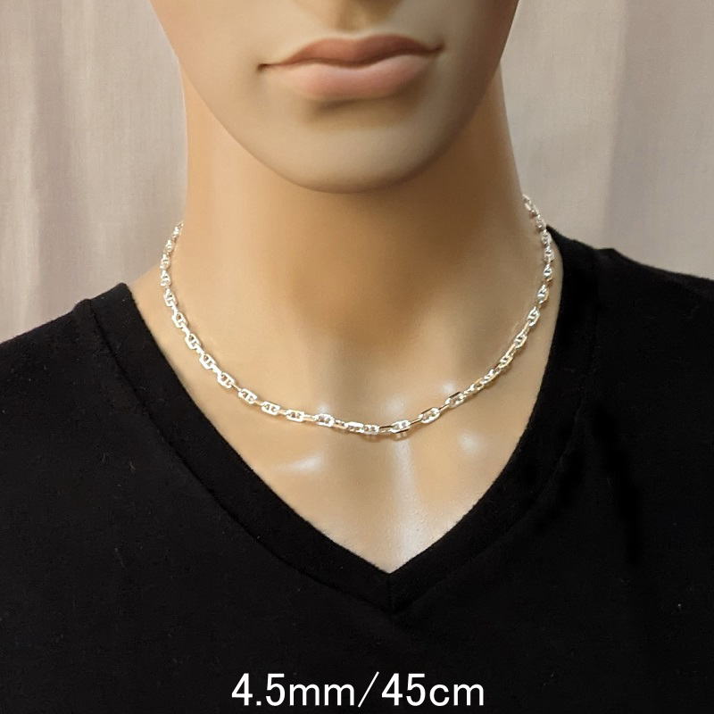 太い メンズネックレスチェーン シルバー925 アンカーチェーン シルバーネックレス チェーン のみ だけ マリンネックレス 【幅4.5mm/45cm50cm55cm60cm】