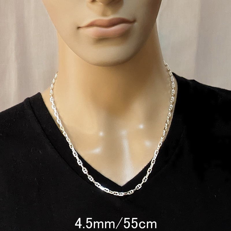 太い メンズネックレスチェーン シルバー925 アンカーチェーン シルバーネックレス チェーン のみ だけ マリンネックレス 【幅4.5mm/45cm50cm55cm60cm】