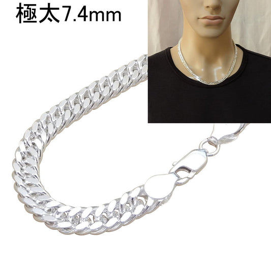 極太 7.4mm 太め チェーン ネックレス メンズ ダブル 喜平ネックレス シルバー925 シルバーネックレス メンズネックレス シルバーチェーン キヘイ きへい シンプル 喜平 チェーン だけ 男性