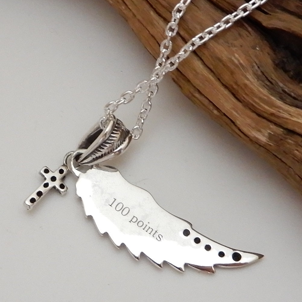 ネックレス メンズ シルバー925 十字架 フェザーネックレス シルバーネックレス メンズネックレス 羽 クロス ペンダント シルバー925 あずきチェーン付き ヘッド チェーン共にシルバー925 お守り パワー アクセサリー ブランド 100 point