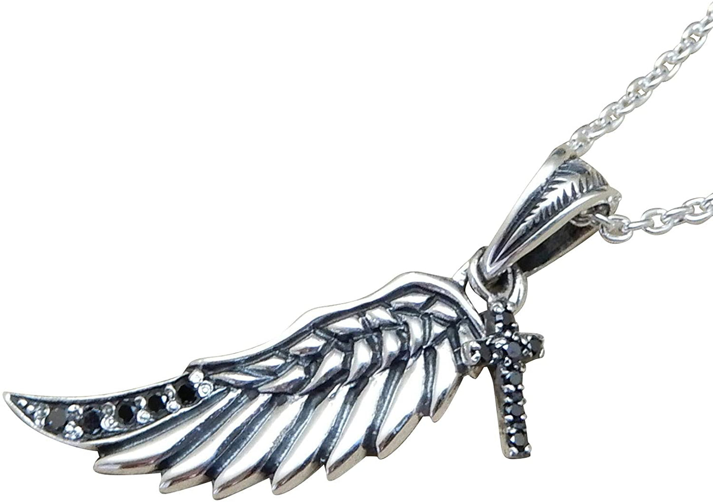 ネックレス メンズ シルバー925 十字架 フェザーネックレス シルバーネックレス メンズネックレス 羽 クロス ペンダント シルバー925 あずきチェーン付き ヘッド チェーン共にシルバー925 お守り パワー アクセサリー ブランド 100 point