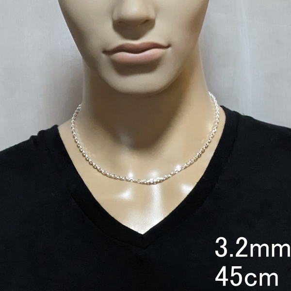 【幅3.2mm/40cm45cm50cm55cm60cm70cm80cm】 あずきチェーン チェーン ネックレス メンズ シルバー925 シルバーネックレス メンズネックレス 太め シルバーチェーン 4面 あずきネックレス 男 女 兼用 レディース 小豆 アズキ