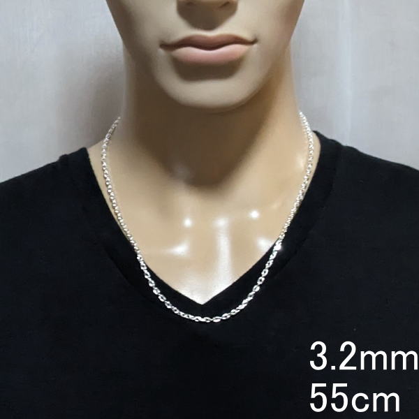 【幅3.2mm/40cm45cm50cm55cm60cm70cm80cm】 あずきチェーン チェーン ネックレス メンズ シルバー925 シルバーネックレス メンズネックレス 太め シルバーチェーン 4面 あずきネックレス 男 女 兼用 レディース 小豆 アズキ
