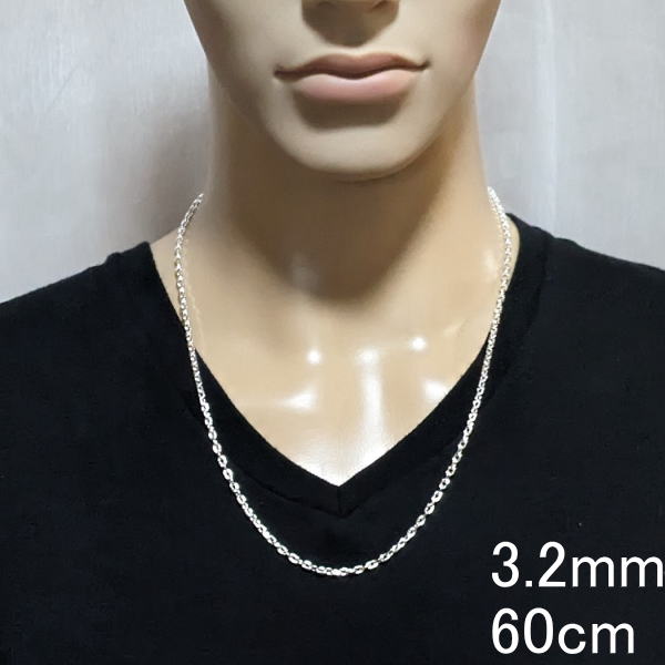 【幅3.2mm/40cm45cm50cm55cm60cm70cm80cm】 あずきチェーン チェーン ネックレス メンズ シルバー925 シルバーネックレス メンズネックレス 太め シルバーチェーン 4面 あずきネックレス 男 女 兼用 レディース 小豆 アズキ